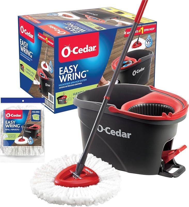 O-Cedar EasyWring Spin Mop with 1 Extra Refill for Hardwood and Tile