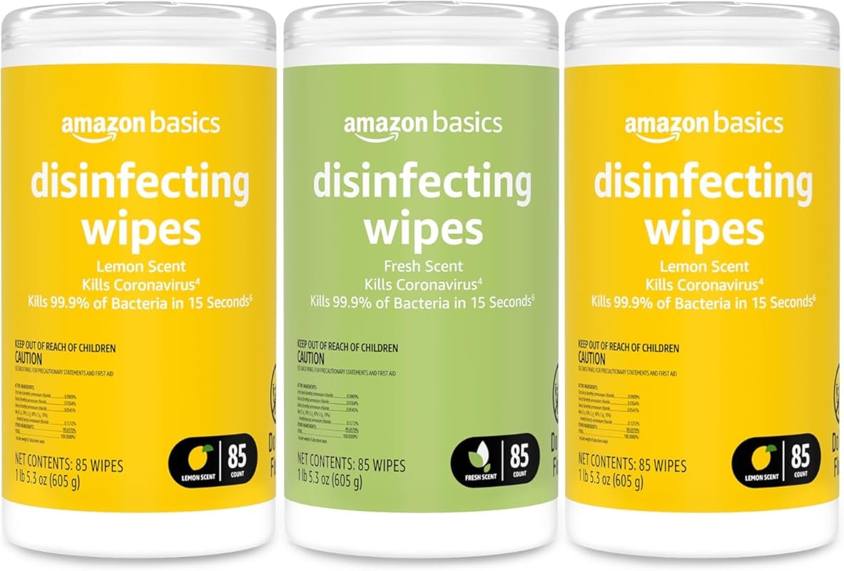 Amazon Basics Disinfecting Wipes, Lemon & Fresh Scent, 255 Count for S