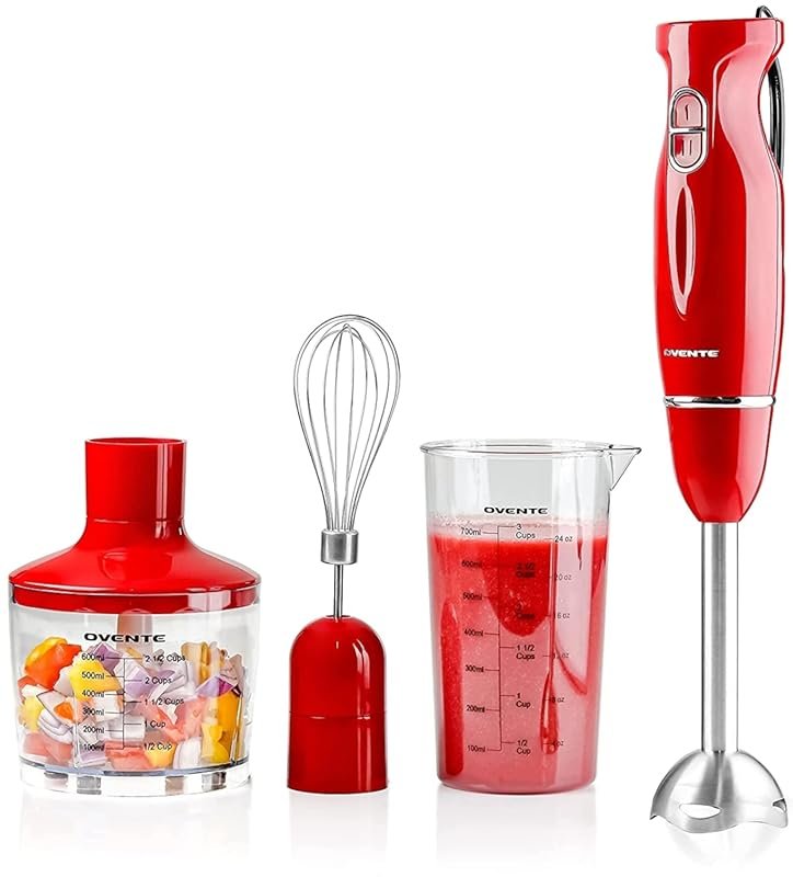 OVENTE 300W Immersion Blender with 2 Speeds, Chopper & Whisk for Smoot