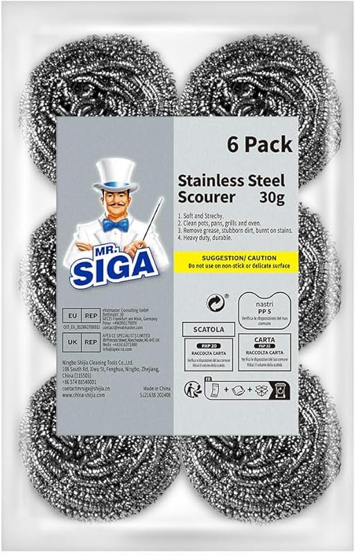 MR.SIGA Stainless Steel Scourer, Pack of 6, 30g