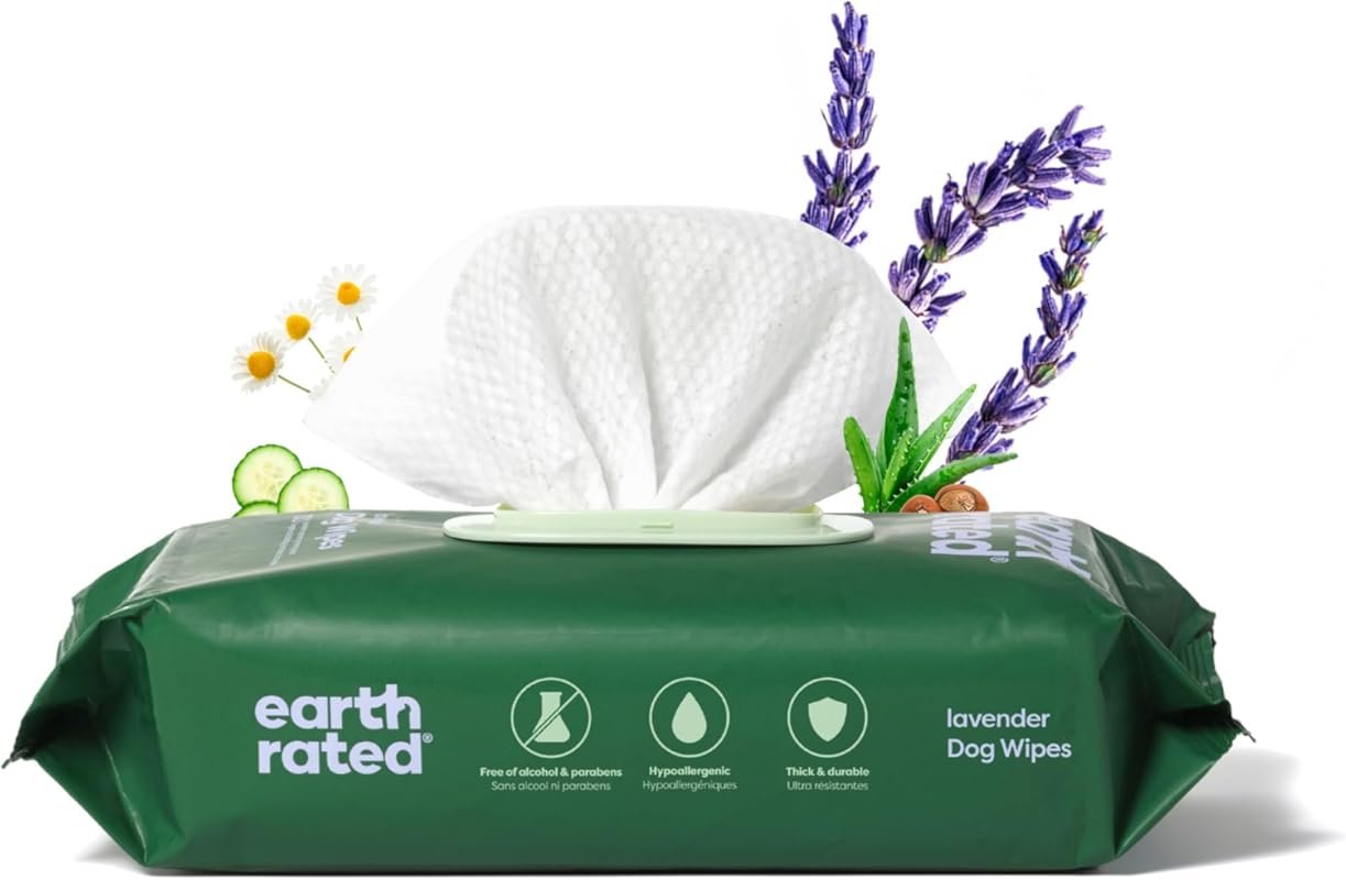 Earth Rated Dog Wipes, Hypoallergenic, Lavender Scent, 100 Count for P