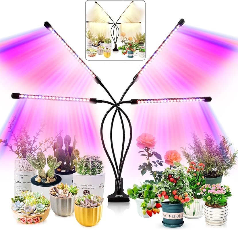 Upgraded 80-LED Full Spectrum Grow Light with Timer, Dimmable Levels, 