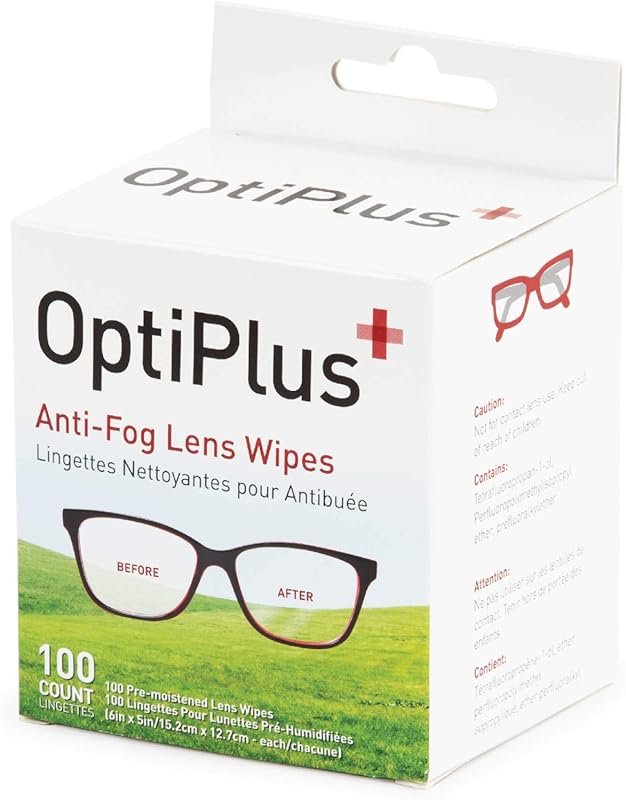 OptiPlus Anti Fog Pre-Moistened Cleaning Wipes – 100 Quick-Dry, Scratc