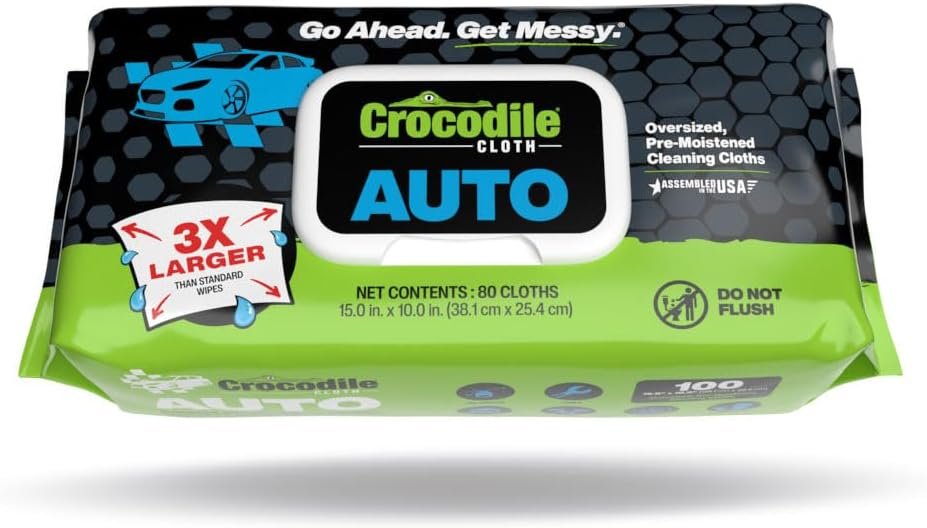 Crocodile Cloth Auto Wipes – 100 XL Wipes for Engine Degreasing, Body 