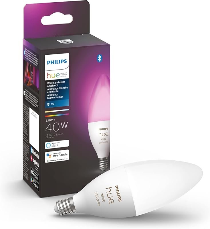 Philips Hue Smart 40W B39 Candle-Shaped LED Bulb - White and Color Amb