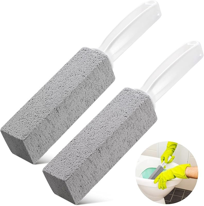 2 Pack Pumice Stone Toilet Bowl Cleaner with Handle for Hard Water Rin