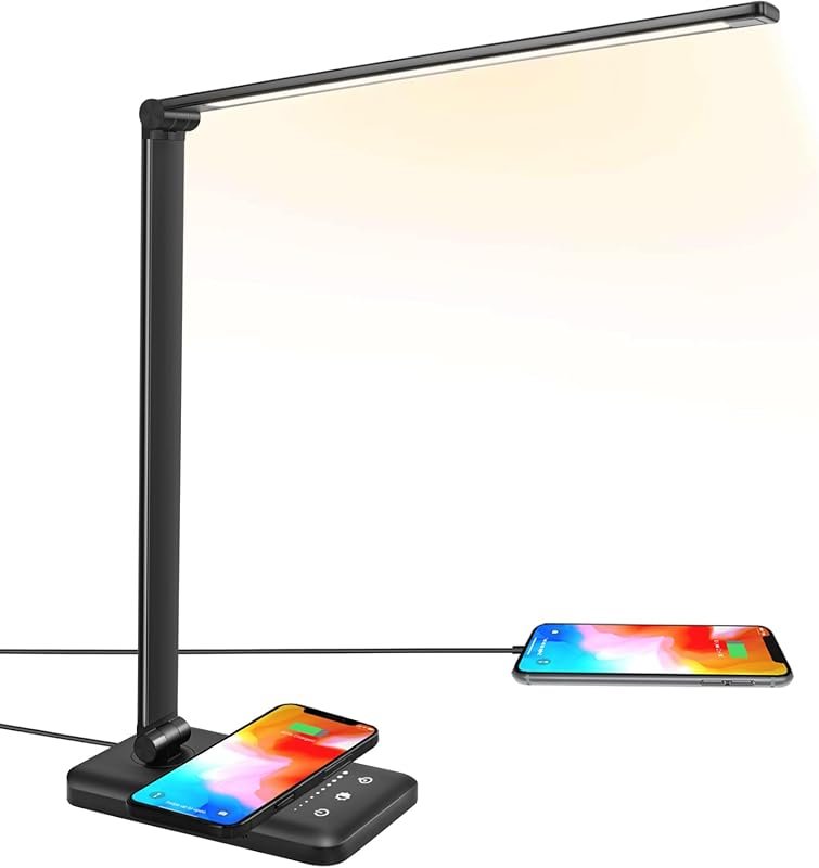 LED Desk Lamp with Wireless Charger, USB Port, 10 Brightness Levels, a