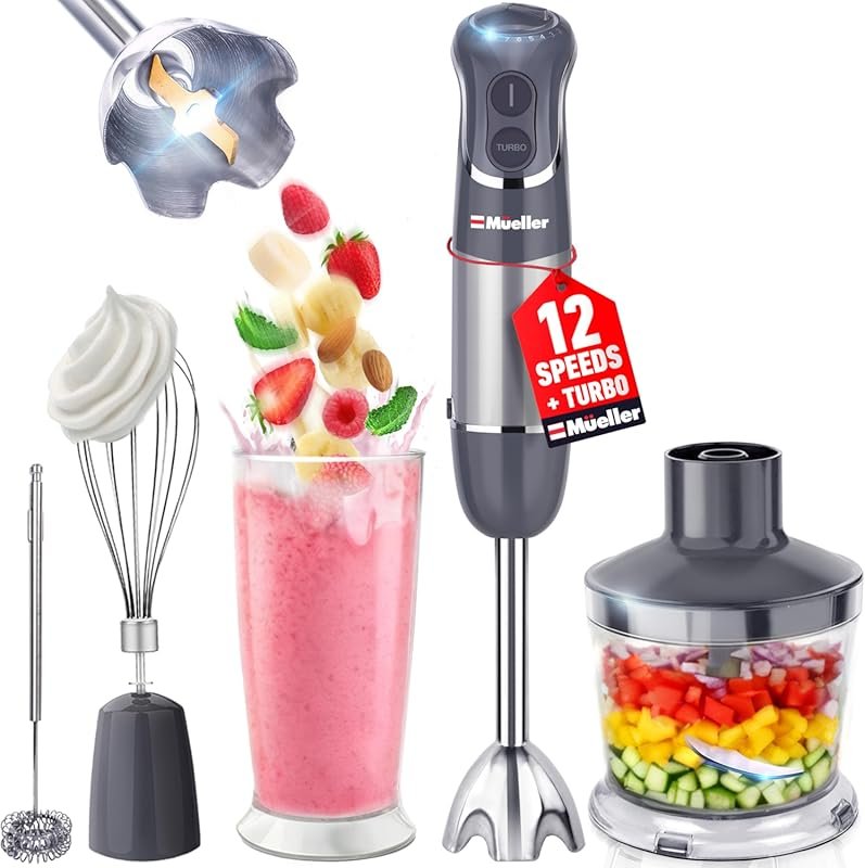Mueller Multistick immersion blender with 12 speeds, turbo boost, and 
