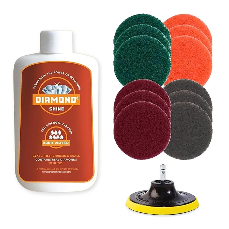 Hard Water Stain Remover Kit with Drill Brush for Shower Doors, Glass,