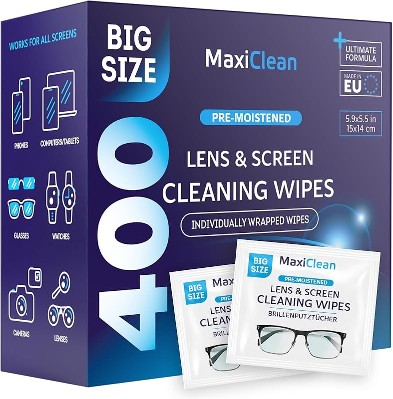 Glasses Lens Wipes – 400 Pre-Moistened Individually Wrapped Wipes for