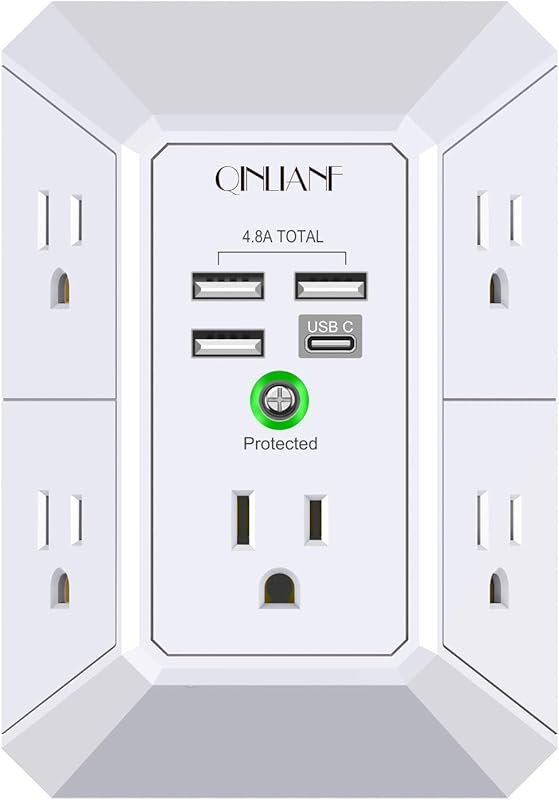 QINLIANF Surge Protector with 5 Outlets and 4 USB Ports, 3-Sided Desig