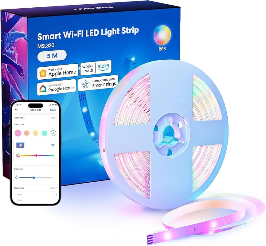 Meross Smart LED Strip Lights: 16.4ft, App-Controlled, RGB for Bedroom