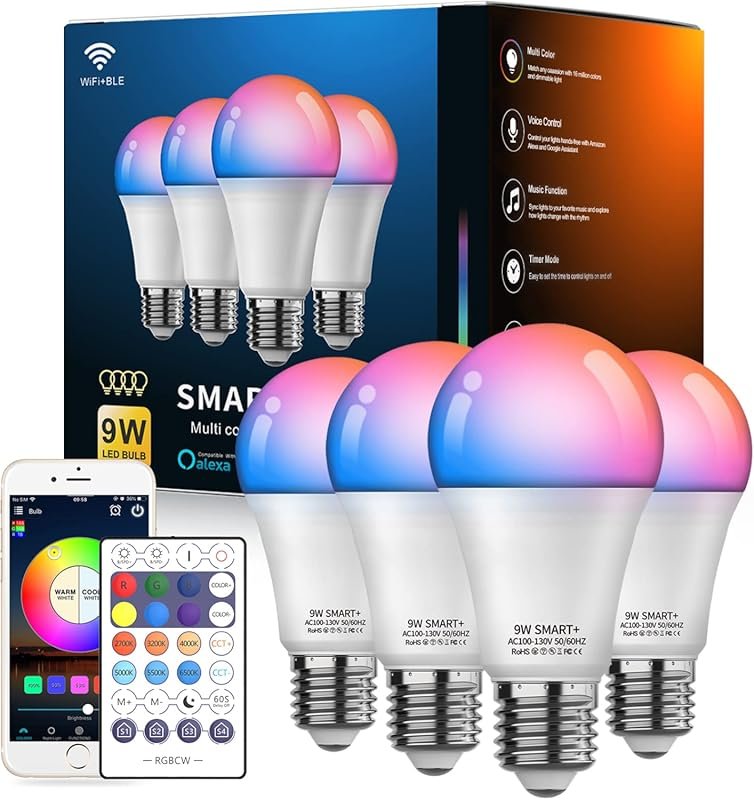 Smart WiFi & Bluetooth 5.0 Bulbs – Color Changing, Alexa, Google, Dimm