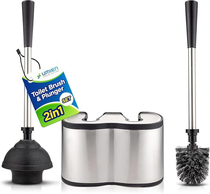 UMIEN Toilet Brush & Plunger Set – 18-inch Stainless Steel, Rustproof,