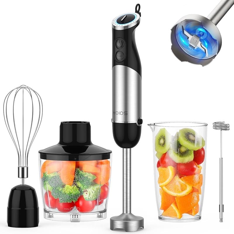Upgraded immersion blender with 1000W motor, 12 speeds, and stainless