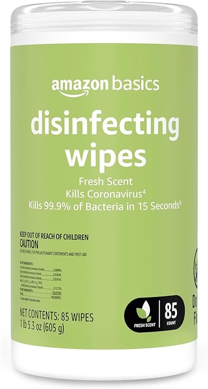 Amazon Basics Disinfecting Wipes, Fresh Scent, 85 Count for Hard Nonpo