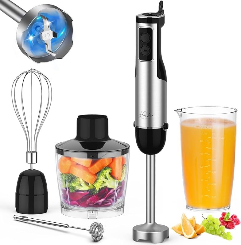 1100W 5-in-1 Immersion Blender with 12 Speeds, Chopper, Beaker, and Wh