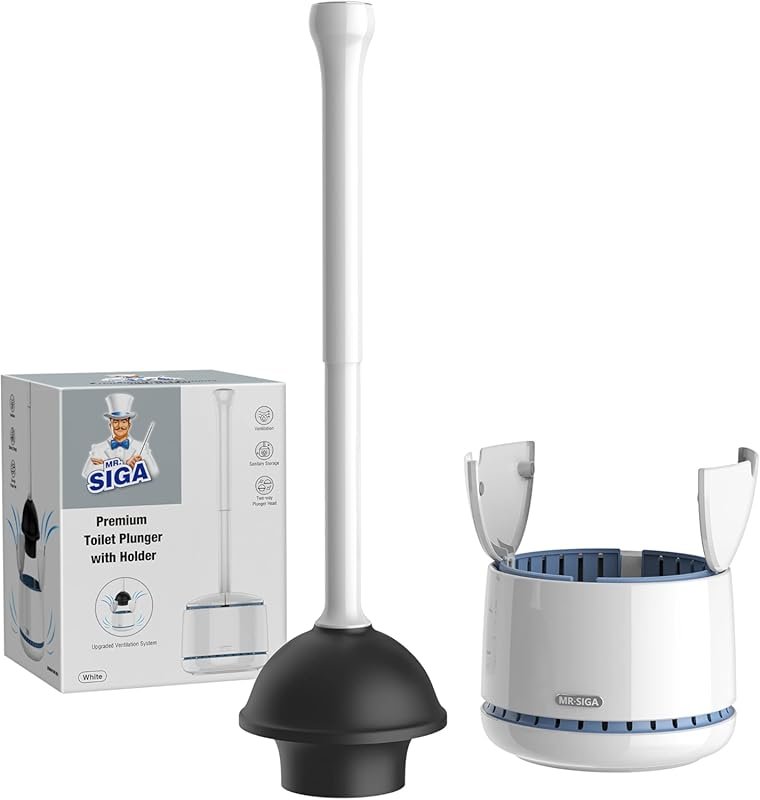 MR.SIGA Toilet Plunger with Holder, Heavy Duty Toilet Plunger and Hold