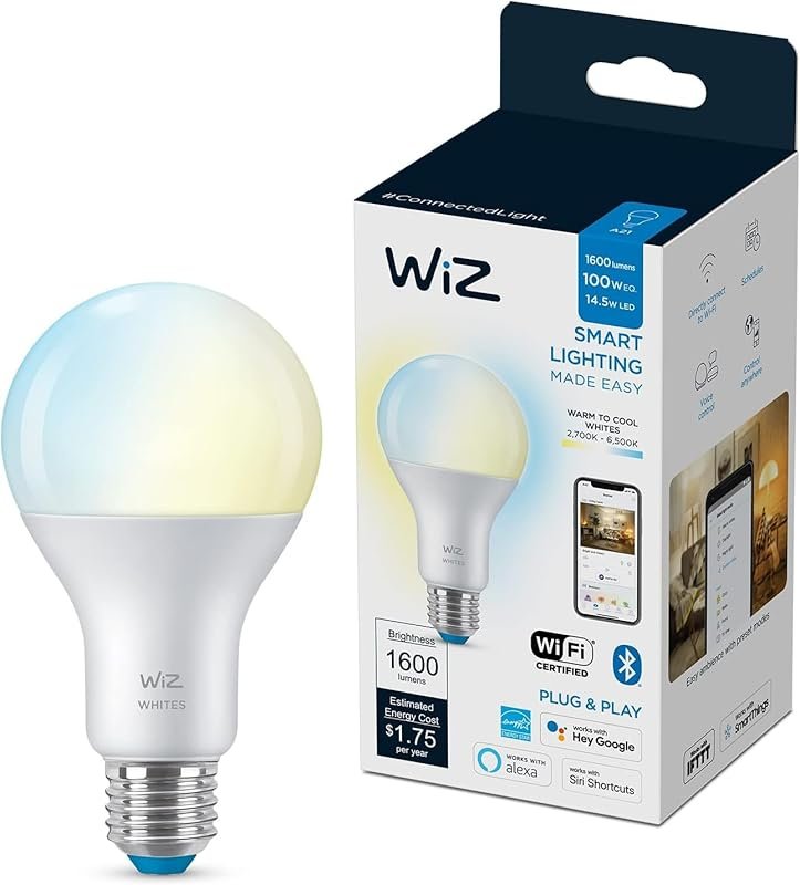 WiZ Connected Smart Bulb, 100W A21 Tunable White LED, E26, Wi-Fi, Voic
