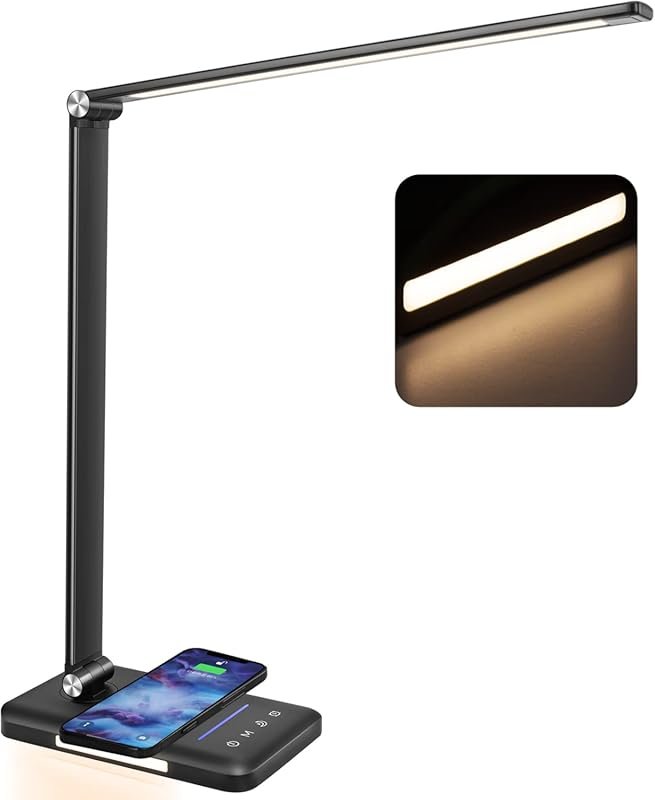 LED Desk Lamp with Night Light, Wireless Charger, USB Port, 10 Brightn