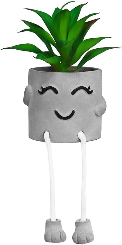 Zerzsy artificial succulent in cement pot with hanging leg for shelf d