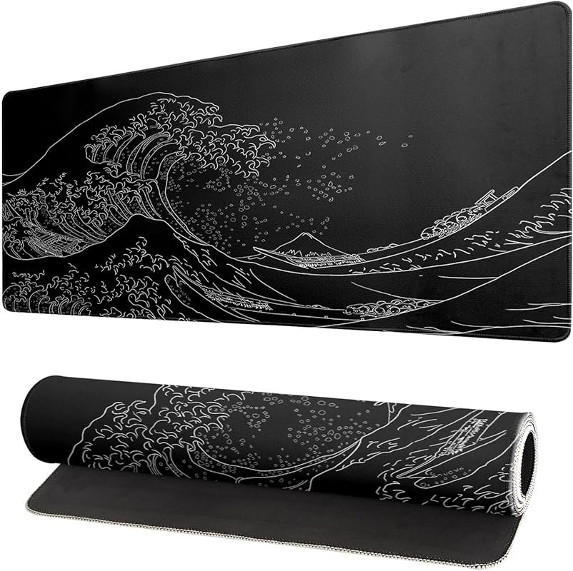 Japanese sea wave anime gaming mouse pad: 31.5x11.8 inch, non-slip rub