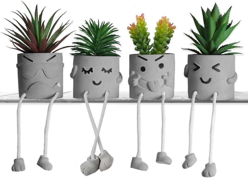 Artificial succulent potted plant set for office desk or window sill d