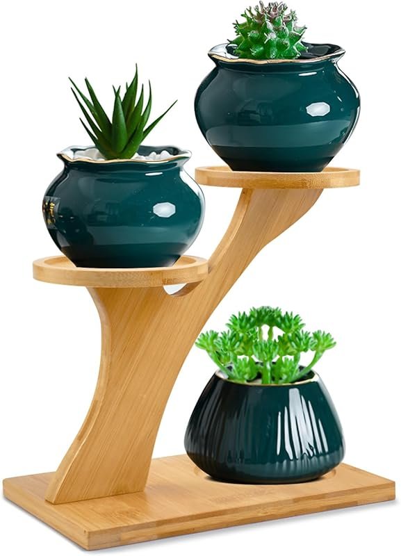3-tier bamboo plant stand for indoor succulents on windowsills, home a