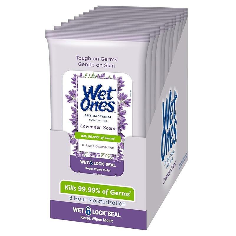 Wet Ones Lavender Antibacterial Hand Wipes – Travel Size, Moisturizing
