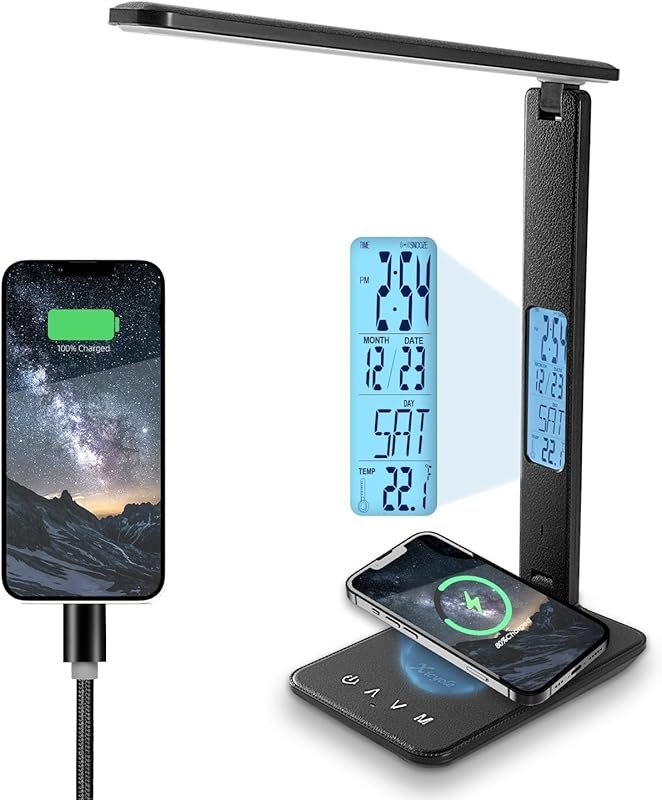 LED Desk Lamp with Wireless Charger, Touch Control, 5 Color Modes, and