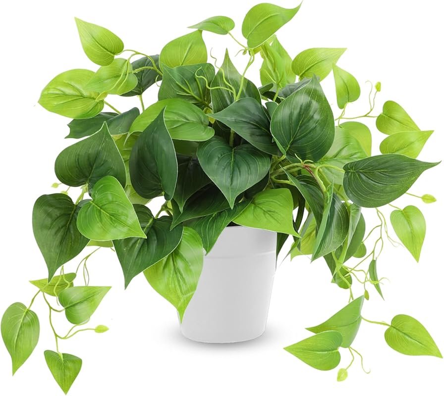 Realistic Fake Pothos Plant with Plastic Pot for Home, Office, and Gar