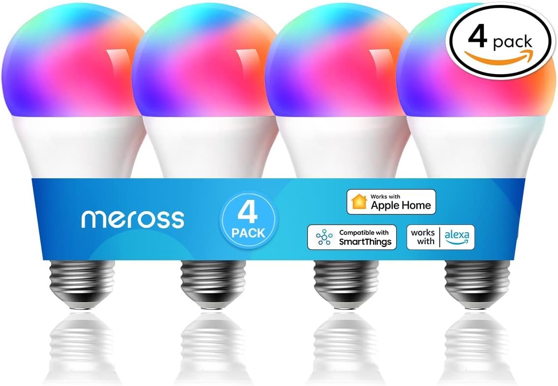 Meross Smart Light Bulbs, 4-Pack, Apple HomeKit Compatible, Dimmable R