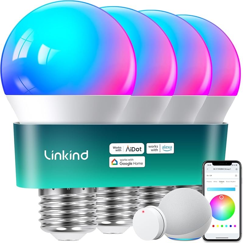 Linkind Smart Light Bulbs, Color Changing, Dimmable, Alexa & Google Ho