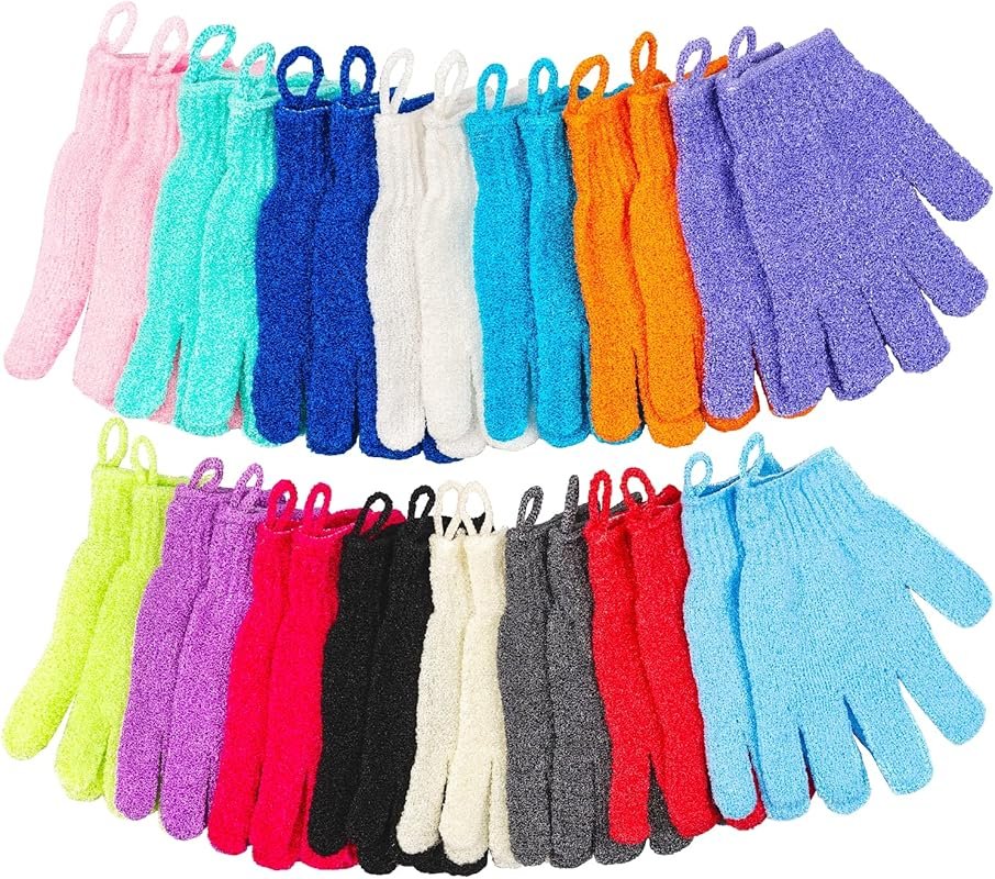 30-Pack Colorful Exfoliating Gloves for Shower – Scrub Mitts with Hang