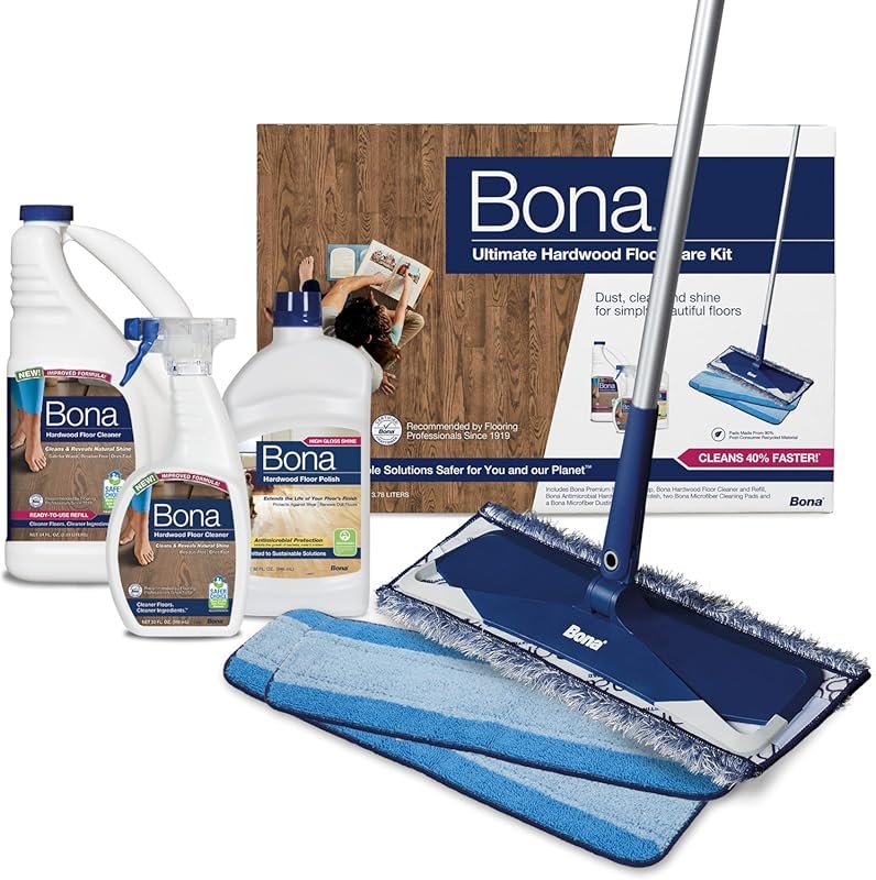 Bona Ultimate Hardwood Floor Care Kit with Pivoting Mop, Solution, and