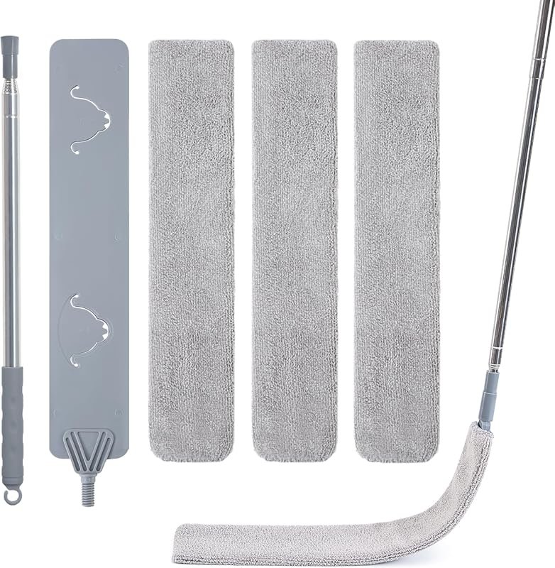 Skinny duster with extension pole and microfiber cloths for tight unde