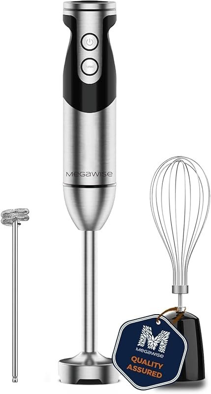 Megawise 400W handheld immersion blender with 3-in-1 attachments and a