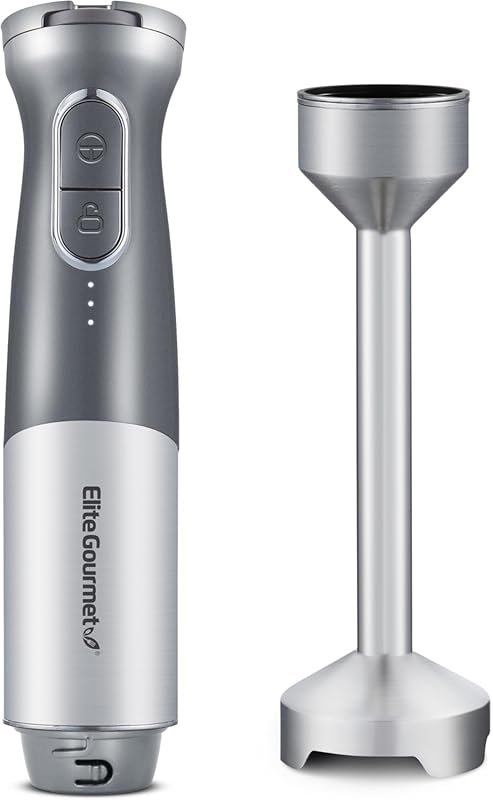 Elite Gourmet cordless hand blender with variable speed, one-touch con