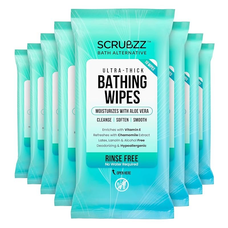 Extra large no-rinse bath wipes for adults, great for travel, gym, or 