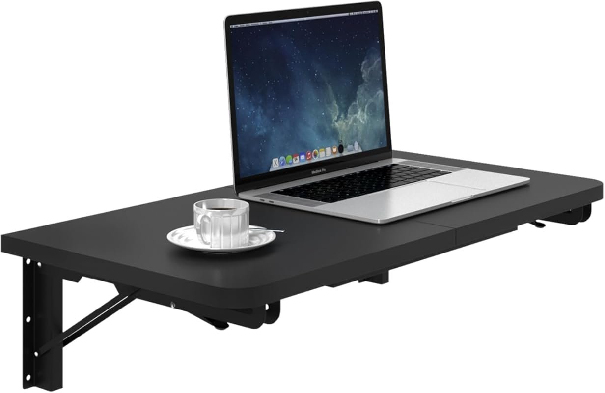 TEAMIX wall-mounted folding table, black floating desk for small space
