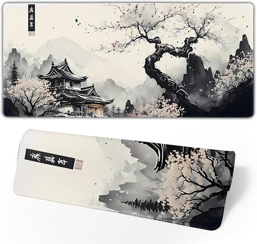 Japanese anime gaming mouse pad: 31.5x11.8 inch, non-slip rubber base,