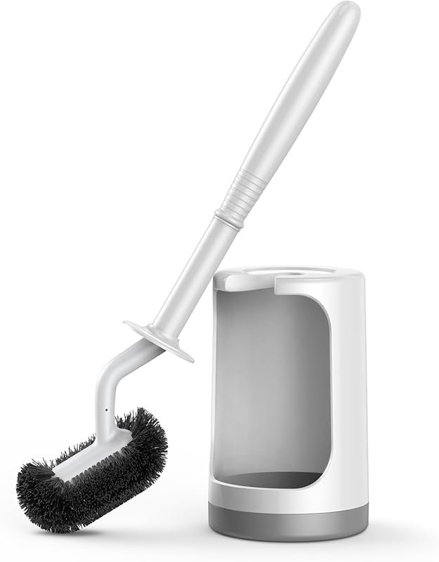 HAMITOR Curved Toilet Bowl Brush Holder – Under Rim Cleaning, Compact 