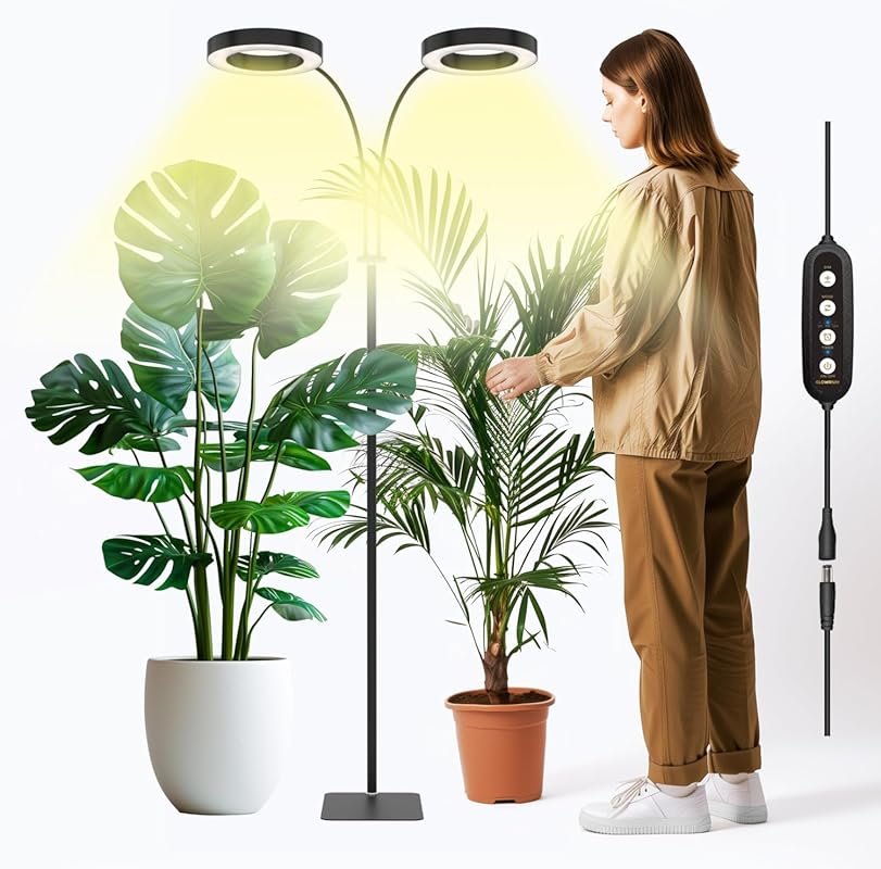 GLOWRIUM 36W Full Spectrum Double-Head LED Grow Light with Stand, Time