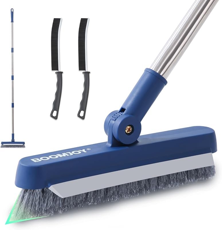 BOOMJOY Grout Brush with Long Handle – Stiff Bristles for Tile Lines, 