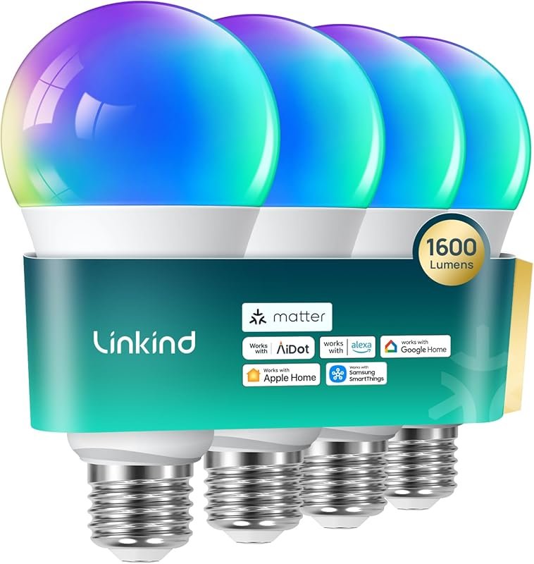 Linkind Matter Smart Light Bulb,1600LM 100W Smart Bulbs Work with Alex