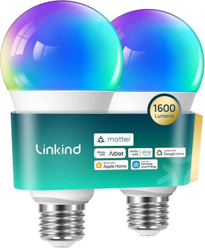 Linkind Matter Smart Light Bulb,1600LM 100W Smart Bulbs Work with Alex