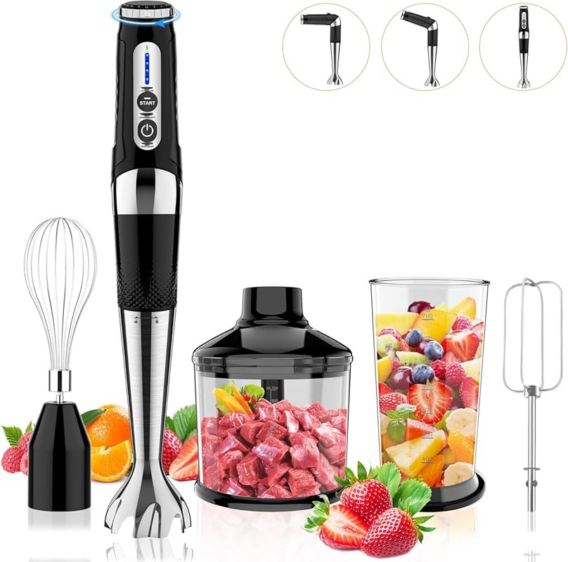 Cordless 4-in-1 Immersion Blender with 21 Speeds and Chopper for Smoot