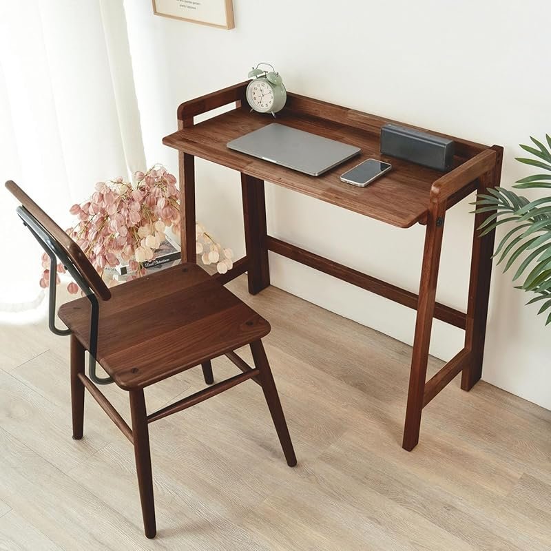 Solid Wood Foldable Writing Desk in Walnut for Small Spaces