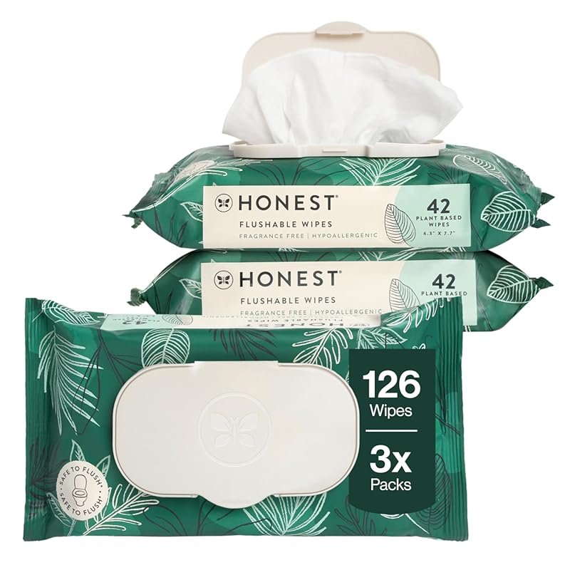 The Honest Company Hypoallergenic Flushable Wipes, Tropical Leaves Sce