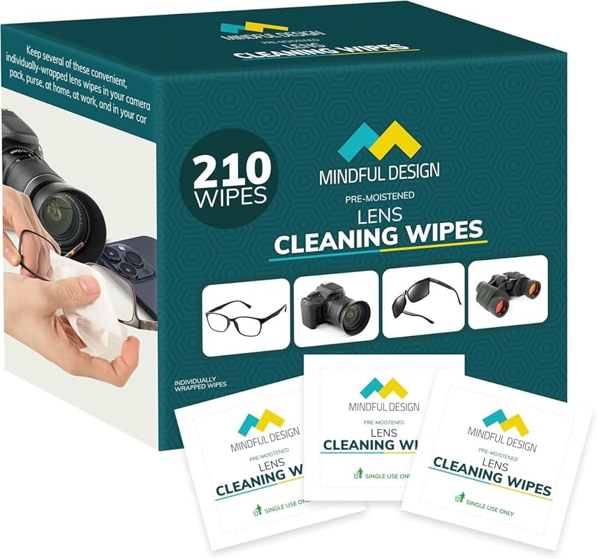 Mindful Design Lens Cleaning Wipes – 210 Individually Wrapped Wipes fo